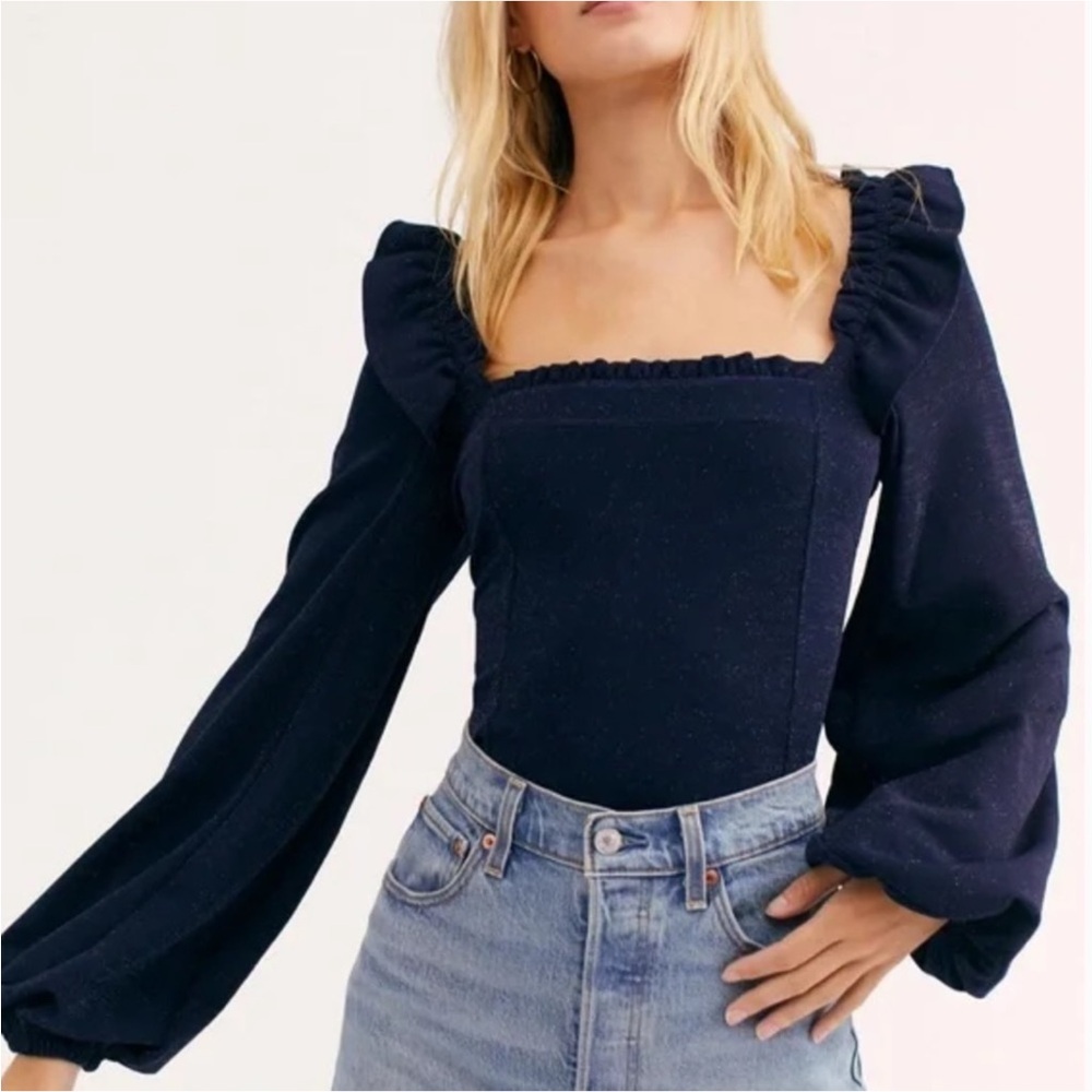 Free People Constellation Top Blue Long Sleeve